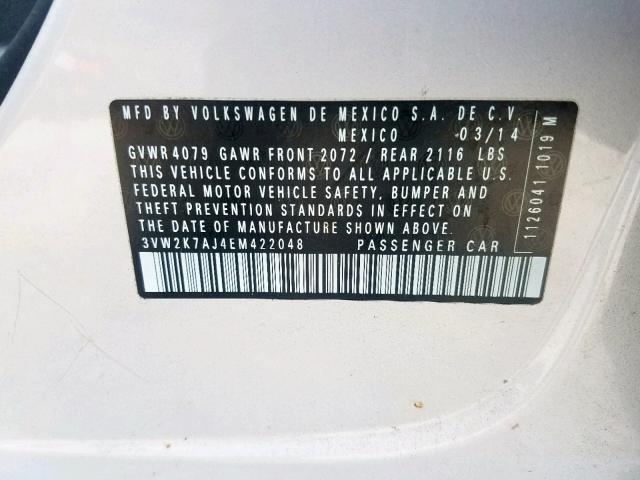 3VW2K7AJ4EM422048 - 2014 VOLKSWAGEN JETTA BASE Արծաթագույն լուսանկար 10