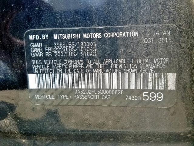 JA32U2FU5GU000628 - 2016 MITSUBISHI LANCER ES BLACK photo 10