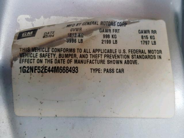 1G2NF52E44M668493 - 2004 PONTIAC GRAND AM S SILVER photo 10
