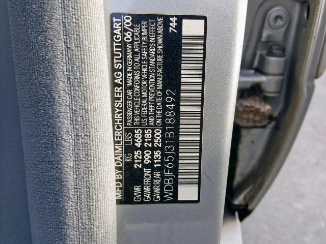 WDBJF65J31B188492 - 2001 MERCEDES-BENZ E 320 SILVER photo 10