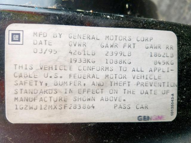 1G2WJ12MXSF283864 - 1995 PONTIAC GRAND PRIX BLACK photo 10