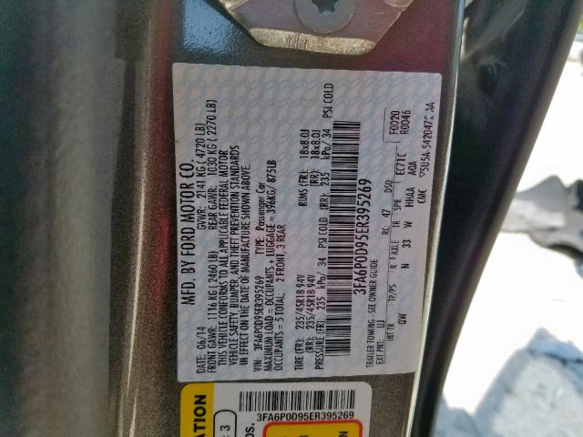 3FA6P0D95ER395269 - 2014 FORD FUSION TIT GRAY photo 10