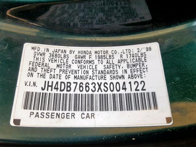 JH4DB7663XS004122 - 1999 ACURA INTEGRA GS GREEN photo 10