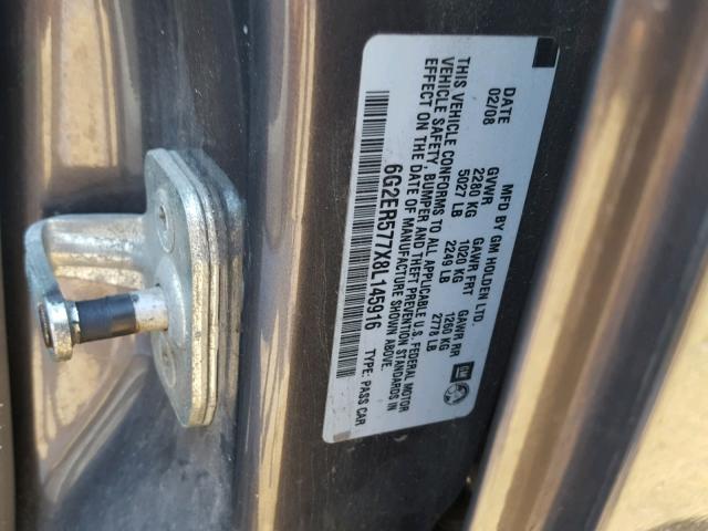 6G2ER577X8L145916 - 2008 PONTIAC G8 GRAY photo 10