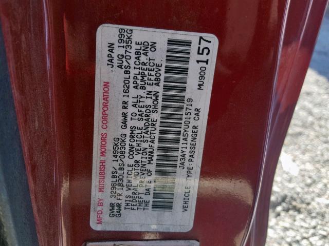 JA3AY11A5YU015719 - 2000 MITSUBISHI MIRAGE DE RED photo 10