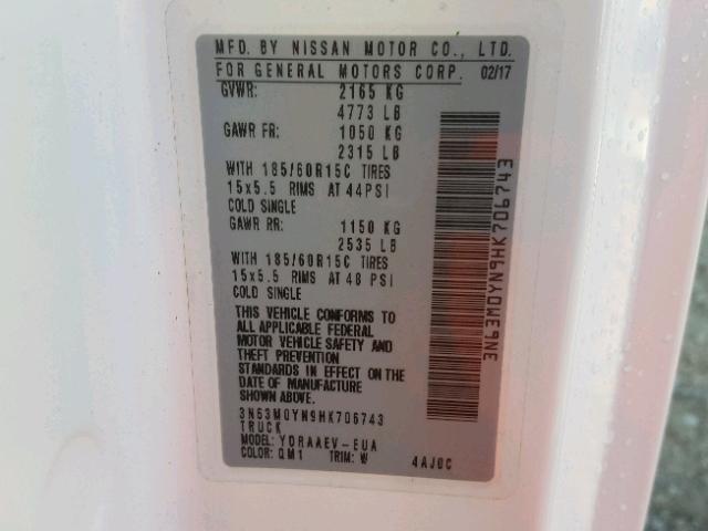 3N63M0YN9HK706743 - 2017 CHEVROLET CITY EXPRE WHITE photo 10