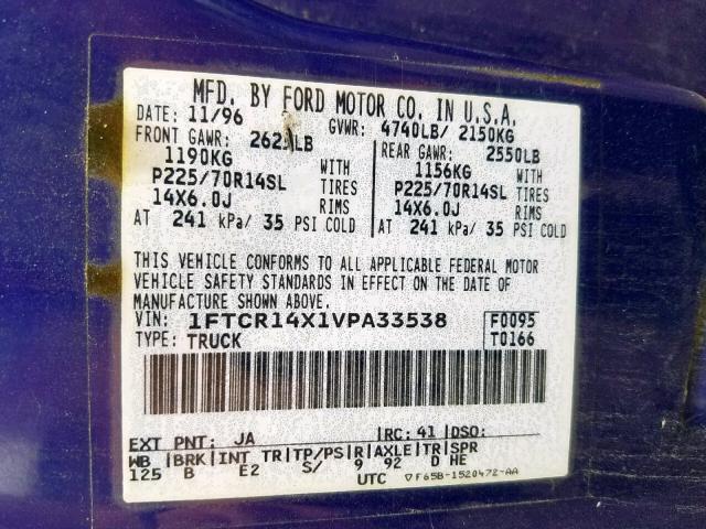 1FTCR14X1VPA33538 - 1997 FORD RANGER SUP PURPLE photo 10