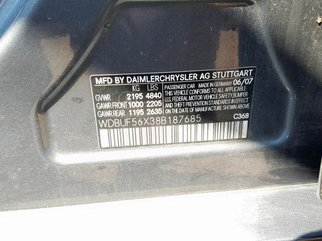 WDBUF56X38B187685 - 2008 MERCEDES-BENZ E 350 BLUE photo 10