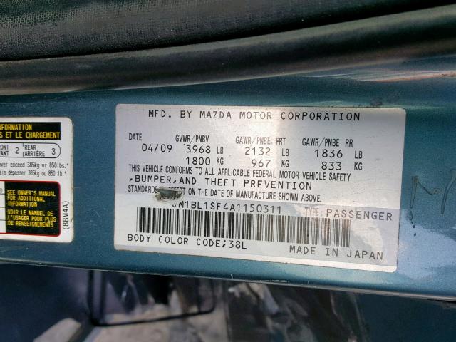 JM1BL1SF4A1150311 - 2010 MAZDA 3 I BLUE photo 10