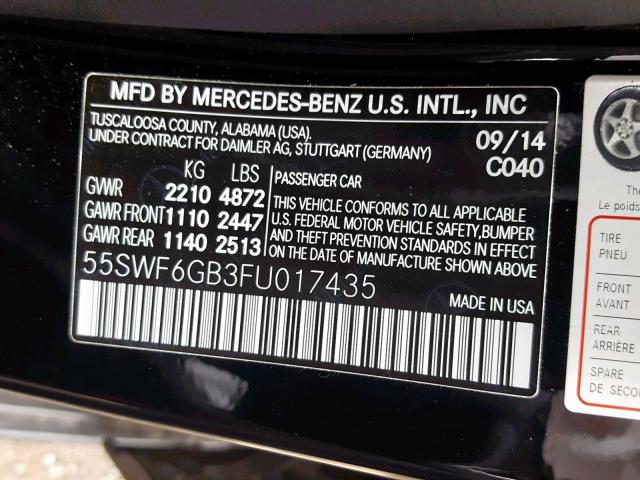 55SWF6GB3FU017435 - 2015 MERCEDES-BENZ C 400 4MAT BLACK photo 10