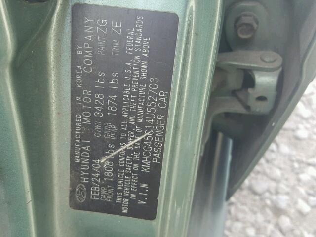 KMHCG45C14U552703 - 2004 HYUNDAI ACCENT GL GREEN photo 10