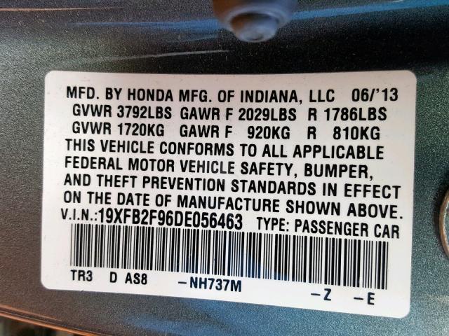 19XFB2F96DE056463 - 2013 HONDA CIVIC EXL 灰色 照片 10