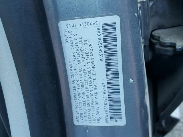 WVWYH63B12E169462 - 2002 VOLKSWAGEN PASSAT GLX 灰色 照片 10