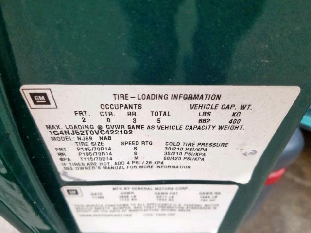 1G4NJ52T0VC422102 - 1997 BUICK SKYLARK CU GREEN photo 10