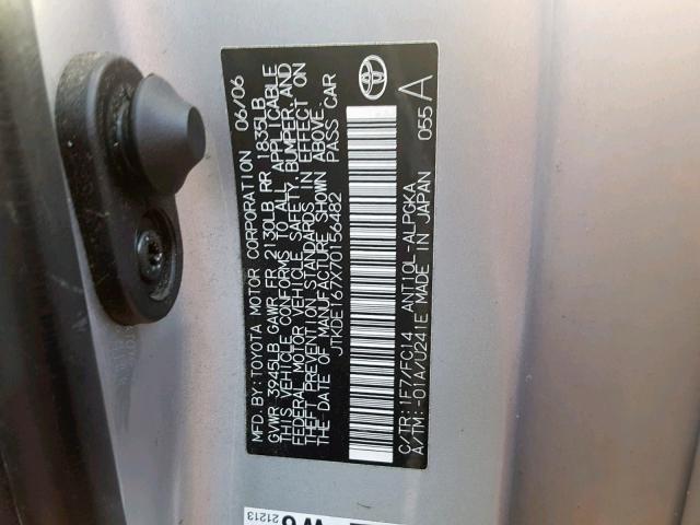 JTKDE167X70156482 - 2007 TOYOTA SCION TC ვერცხლისფერი ფოტო 10