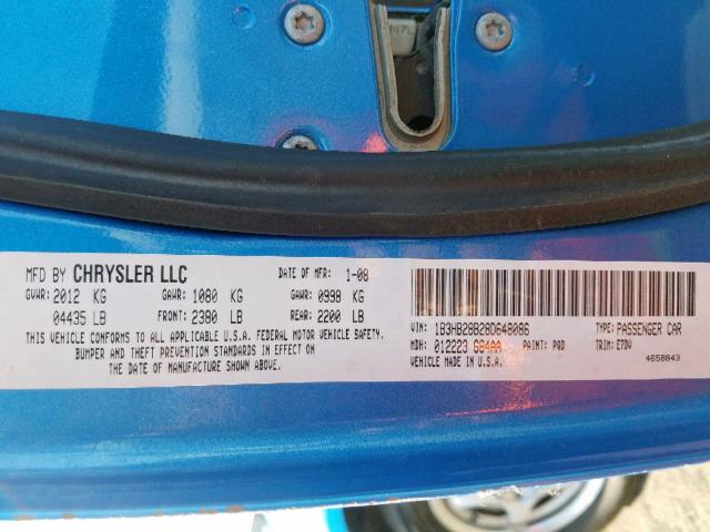 1B3HB28B28D648086 - 2008 DODGE CALIBER BLUE photo 10