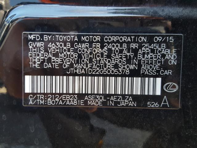 JTHBA1D22G5005378 - 2016 LEXUS IS 200T BLACK photo 10