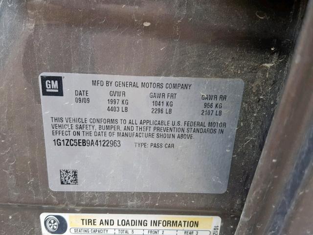 1G1ZC5EB9A4122963 - 2010 CHEVROLET MALIBU 1LT TWO TONE photo 10