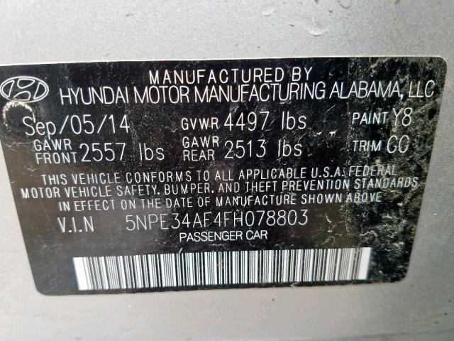 5NPE34AF4FH078803 - 2015 HYUNDAI SONATA SPO SILVER photo 10