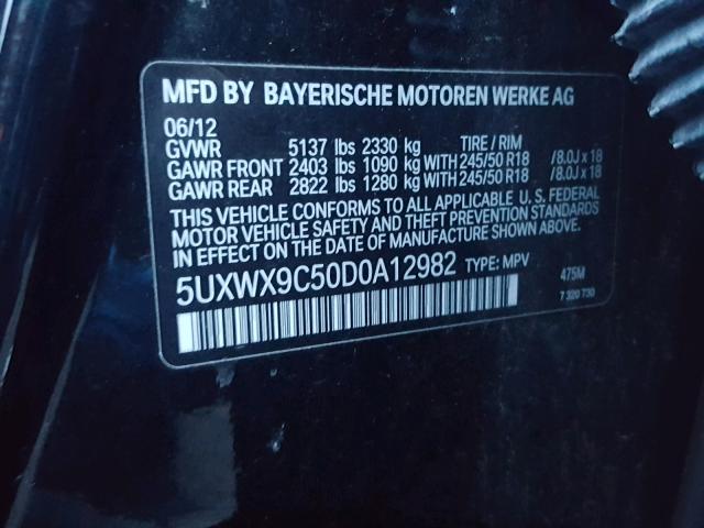 5UXWX9C50D0A12982 - 2013 BMW X3 XDRIVE2 BLACK photo 10