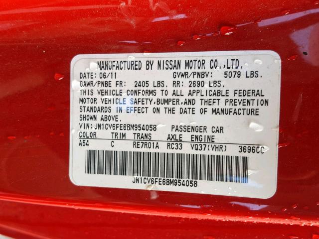 JN1CV6FE6BM954058 - 2011 INFINITI G37 BASE RED photo 10