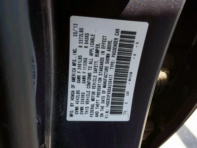 1HGCR3F89DA036417 - 2013 HONDA ACCORD EXL GRAY photo 10