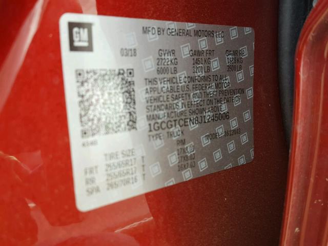 1GCGTCEN8J1245006 - 2018 CHEVROLET COLORADO L RED photo 10