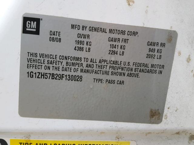 1G1ZH57B29F130028 - 2009 CHEVROLET MALIBU 1LT WHITE photo 10