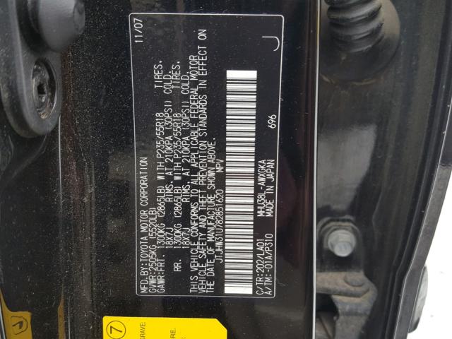 JTJHW31U782851620 - 2008 LEXUS RX 400H BLACK photo 10