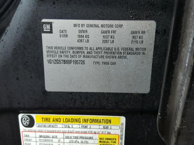 1G1ZG57B88F195726 - 2008 CHEVROLET MALIBU LS BLACK photo 10