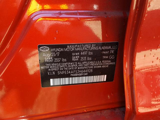 5NPE34AF5JH644928 - 2018 HYUNDAI SONATA SPO RED photo 10