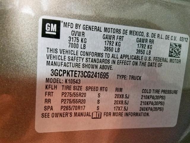 3GCPKTE73CG241695 - 2012 CHEVROLET SILVERADO BROWN photo 10