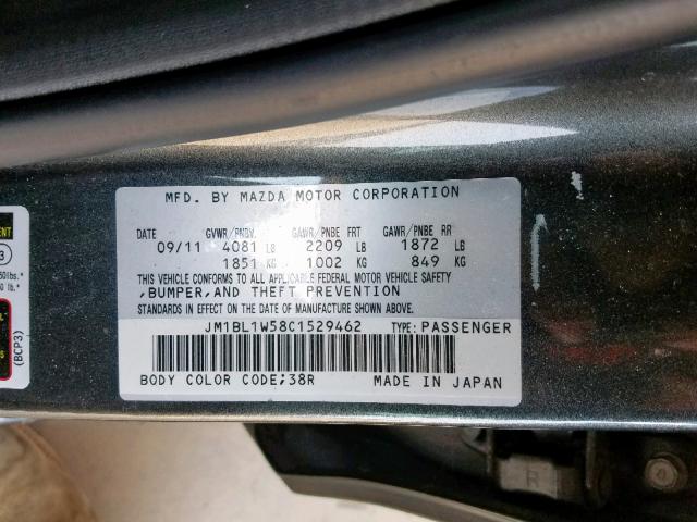 JM1BL1W58C1529462 - 2012 MAZDA 3 S GRAY photo 10