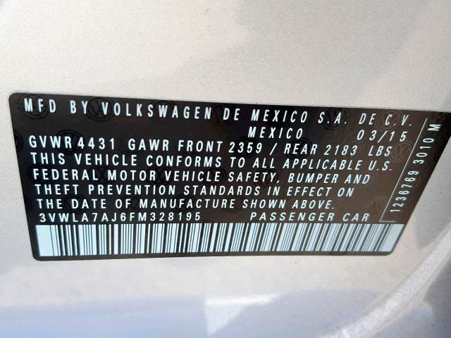 3VWLA7AJ6FM328195 - 2015 VOLKSWAGEN JETTA TDI SILVER photo 10