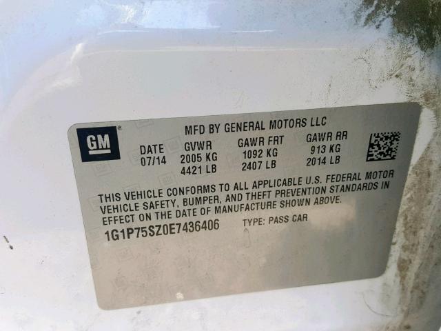 1G1P75SZ0E7436406 - 2014 CHEVROLET CRUZE WHITE photo 10