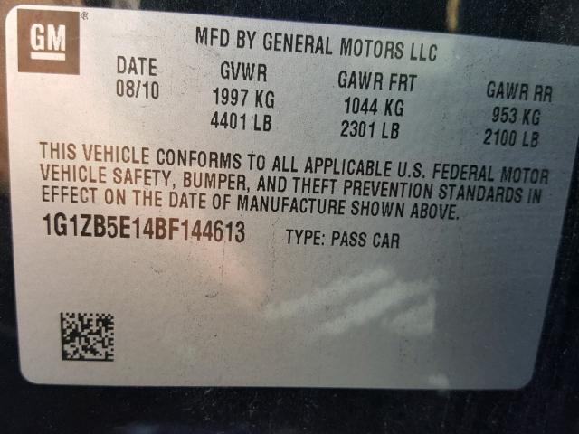 1G1ZB5E14BF144613 - 2011 CHEVROLET MALIBU LS შავი ფოტო 10