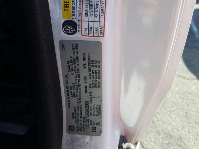 1GCESCFE9B8129900 - 2011 CHEVROLET COLORADO L WHITE photo 10