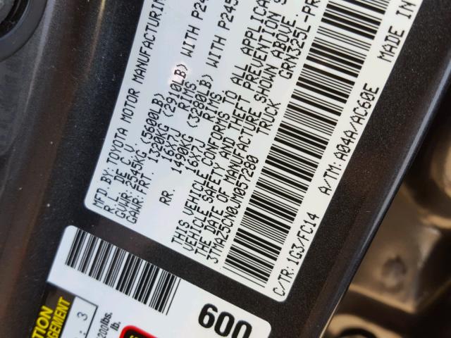 3TMAZ5CN0JM057280 - 2018 TOYOTA TACOMA DOU GRAY photo 10