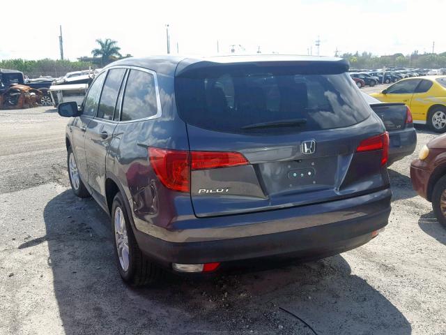 5FNYF5H12GB026770 - 2016 HONDA PILOT LX GRAY photo 3