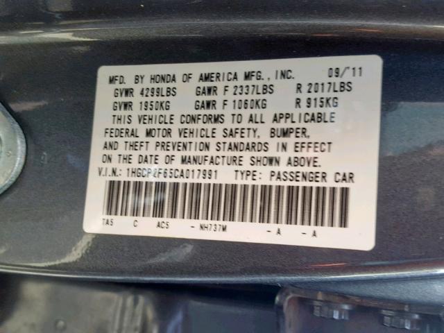 1HGCP2F65CA017991 - 2012 HONDA ACCORD SE GRAY photo 10