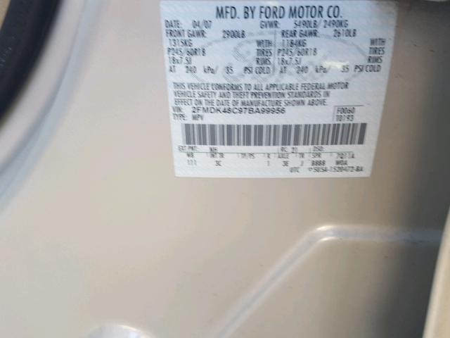 2FMDK48C97BA99956 - 2007 FORD EDGE SEL TAN photo 10