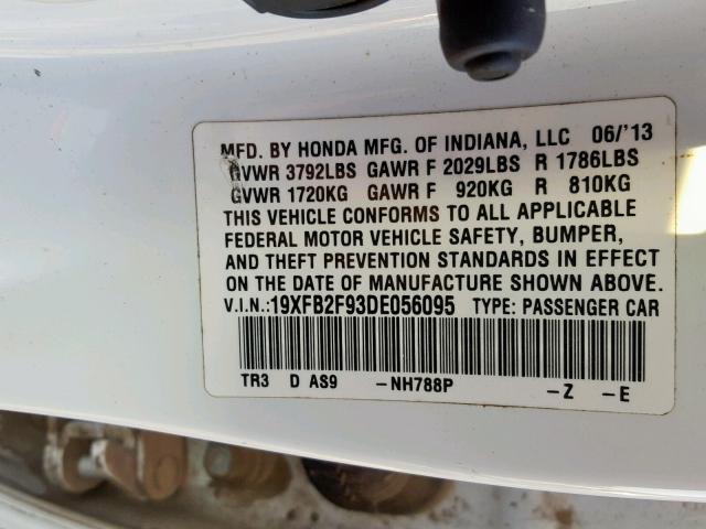 19XFB2F93DE056095 - 2013 HONDA CIVIC EXL 白色 照片 10