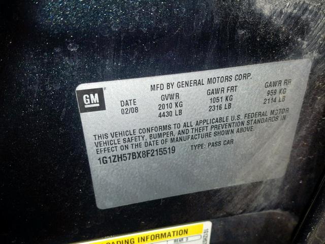 1G1ZH57BX8F215519 - 2008 CHEVROLET MALIBU 1LT BLACK photo 10