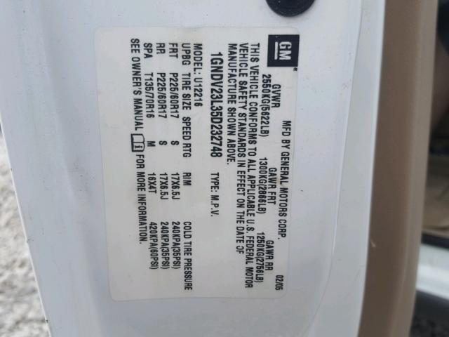 1GNDV23L35D232748 - 2005 CHEVROLET UPLANDER L თეთრი ფოტო 10