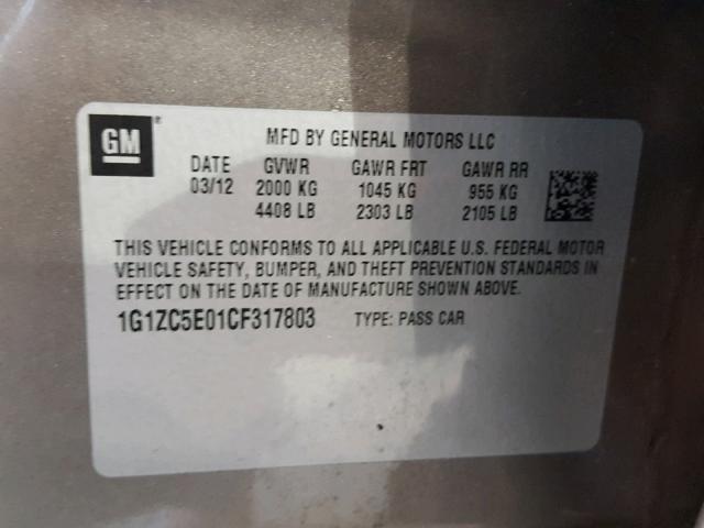 1G1ZC5E01CF317803 - 2012 CHEVROLET MALIBU 1LT 棕色 照片 10