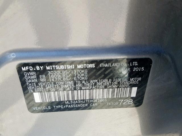 ML32A3HJ7FH047866 - 2015 MITSUBISHI MIRAGE DE GRAY photo 10