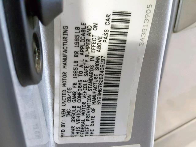 5Y2SM67826Z406197 - 2006 PONTIAC VIBE SILVER photo 10