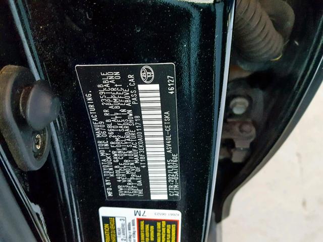 4T1BF3EK0AU011718 - 2010 TOYOTA CAMRY BASE BLACK photo 10