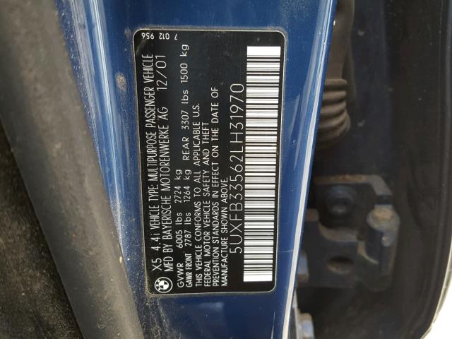 5UXFB33562LH31970 - 2002 BMW X5 4.4I BLUE photo 10