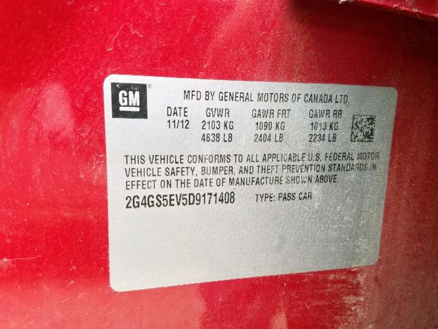 2G4GS5EV5D9171408 - 2013 BUICK REGAL PREM RED photo 10